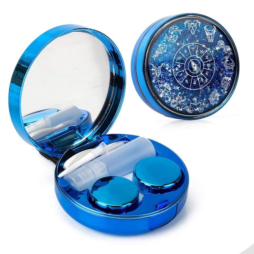 ofone Contact Lens Case, Bling Constellations Contact Cases with Tweezers Remover Tool Mirror Solution Bottle Portable Contact Lenses Storage Container Kit for Travel (Blue)