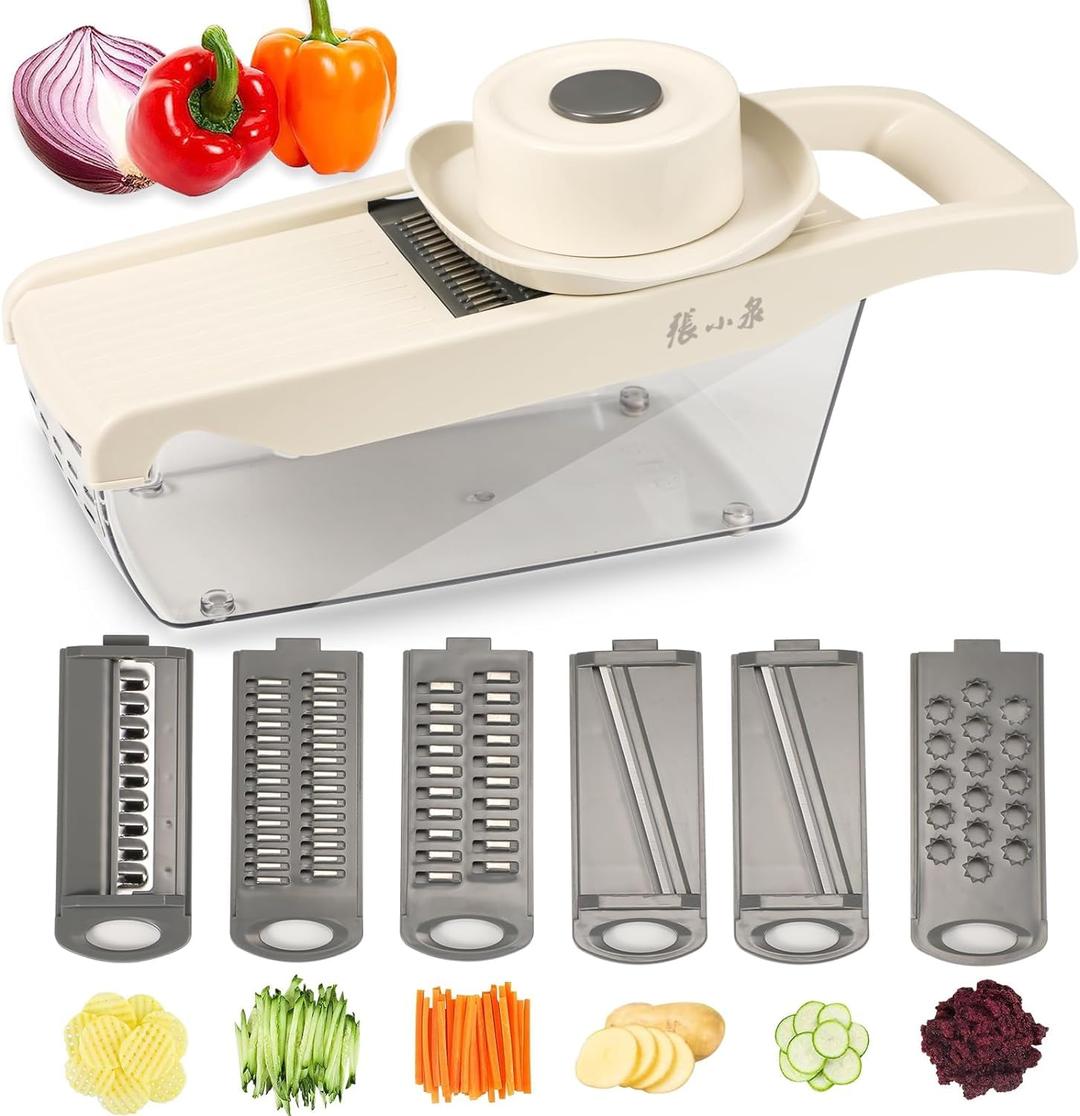 6-in-1 Safe Mandoline Slicer, Cheese Grater Vegetable Spiralizer and Veggie Slicer for Cooking, Meal Prep Food Chopper, Onion Chopper Slicer Dicer Cutter, for All Kinds of Fruits, Vegetables