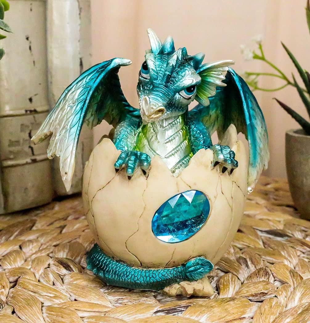 Ebros March Birthstone Dragon Egg Statue Aquamarine Blue Gem Birthday Dragon Hatchling Figurine Fantasy Collector