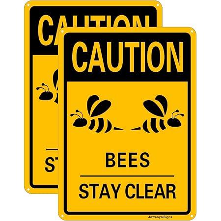 Caution Bees Stay Clear Sign,14 x 10 inches,Reflective Aluminum,Easy to Mount,UV Protected,Weather Resistant,Waterproof,Durable Ink,Outdoor or Indoor Use,2 Pack