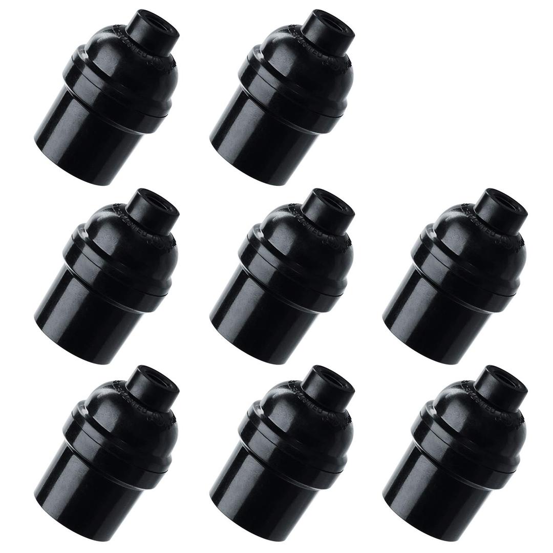 E26 E27 Light Socket,8-Pack Black Edison Retro Pendant lamp Holder, E26 E27 Plastic Standard Screw-in Socket Maximum Wattage 250W Heat Resistant Up to 200℃ Fire Resistant