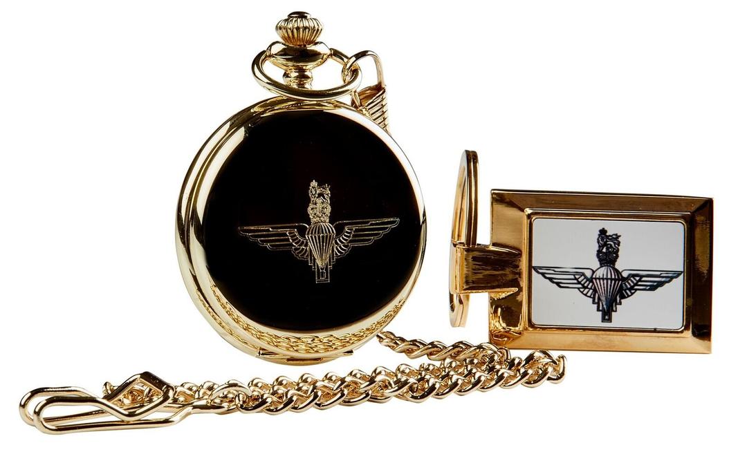 Parachute Regiment 24kt Gold Plated Pocket Watch and Chain and Paras Keyring Army Military Gift Set para