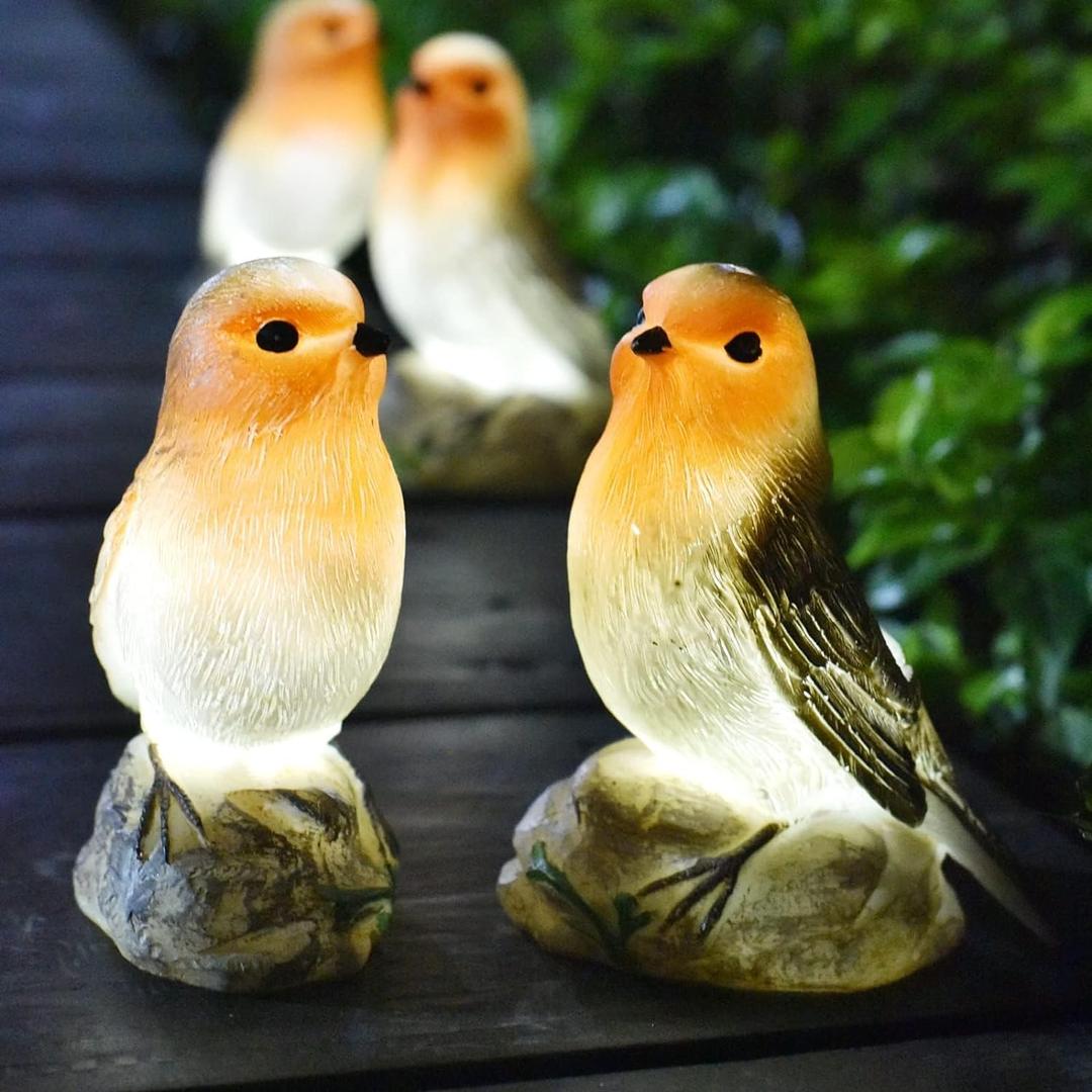 Solar Garden Outdoor Statues Bird Lights, Cute Birds Garden Decor for Outside, Christmas Birthday Gifts for Women Men or Daughter, Unique Housewarming Gifts and Yard Decoration (2Pack)