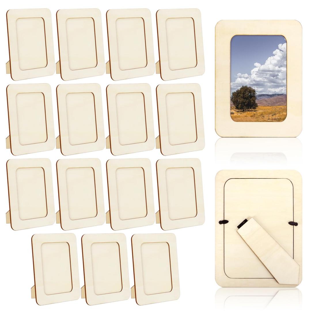 15 Pack Wooden Picture Frames for Crafts, 4" x 6" Photos DIY Wood Picture Frames Unfinished Standing Photo Frames DIY Crafts Wood Decorate for Halloween Thanksgiving Christmas Wedding Birthday