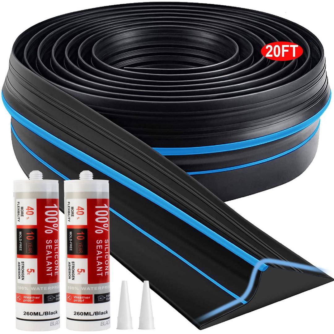 Jin&Bao Universal Garage Door Threshold Seal Strip 20FT Kit, Bottom Waterproof Rubber Weather Stripping Replacement（Blue）