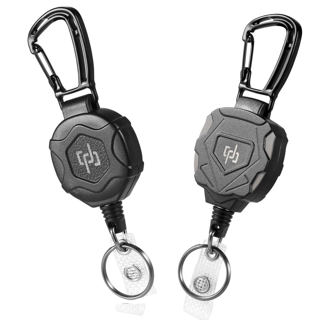 2 Pack Retractable Keychain Heavy Duty Carabiner Badge Holder, Tactical ID Badge Reel with 32” Steel Retractable Cord, 8.0 OZ