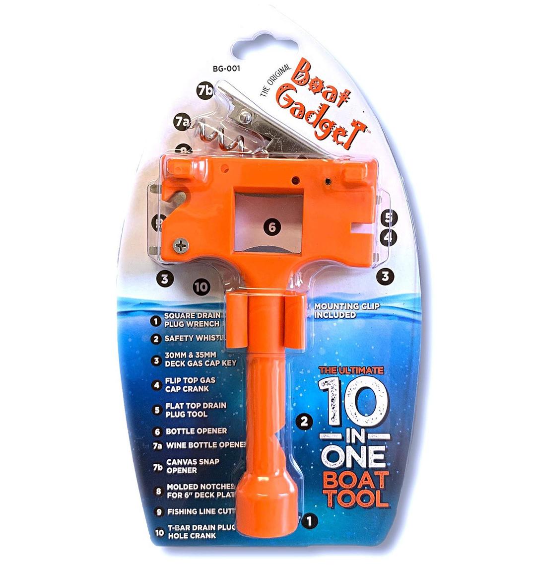 This 10-in-1 Boat Tool Includes Beer and Wine Bottle Opener, Safety Whistle, Fishing Line Cutter, Marine Gas Cap Key & Other Essential Tools – Great idea for Boat Owners