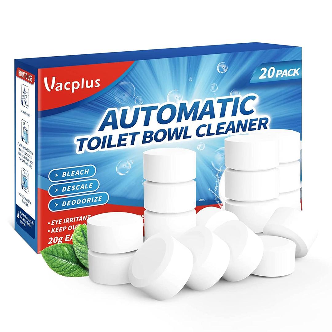 Vacplus Toilet Bowl Cleaner Tablets 20 PACK, Automatic Cleaners with Bleach, Slow-Releasing Toilet Tank Cleaners for Deodorizing & Descaling, Household Toilet Cleaners against Tough Stains