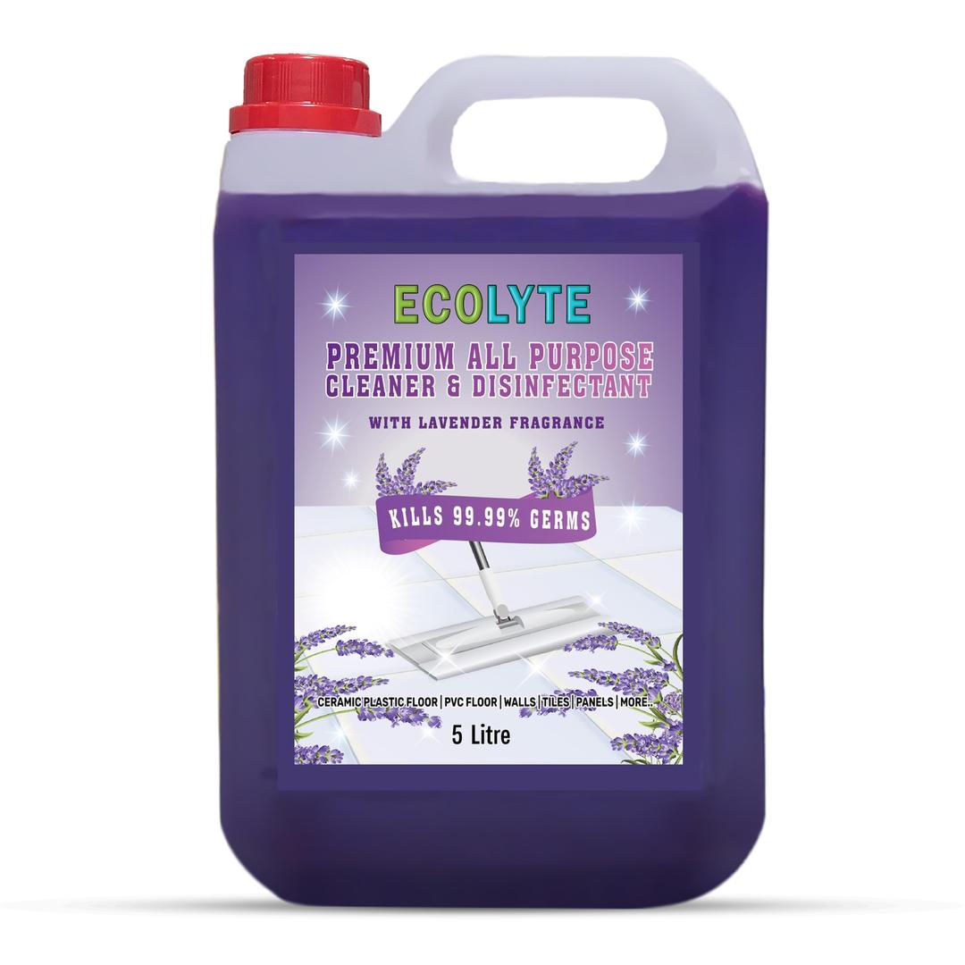 ECOLYTE+ Disinfectant Premium Floor Cleaner All Purpose Cleaner Plus for Hospital, Home, Office & Commercial Use for Dirt, Stains & Germs, Floor Cleaning, (Lavender, 5 Liter)