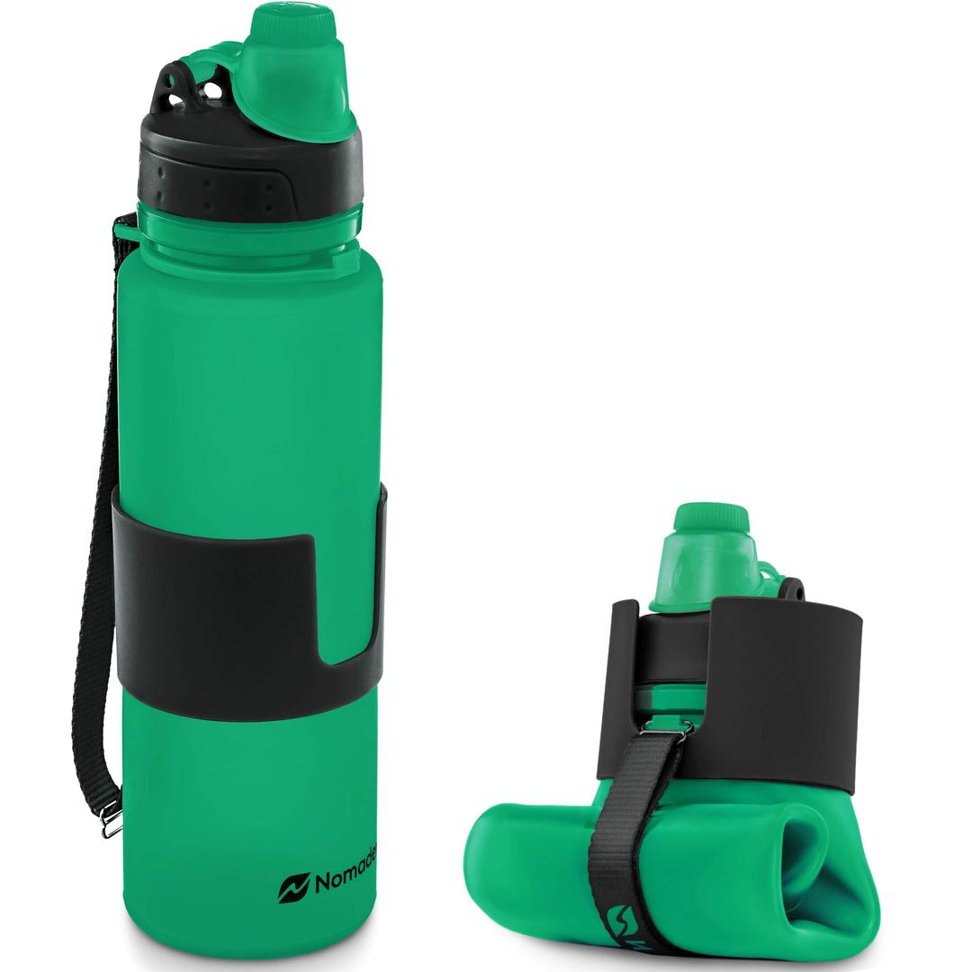 Nomader BPA-Free Collapsible Sports Water Bottle - Foldable with Reusable Leak Proof Twist Cap for Travel Hiking Camping Outdoor and Gym - 22 oz (Green)