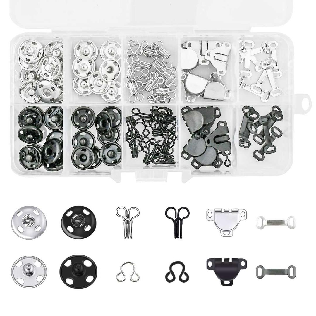 50 Pairs 3 Styles Sewing Fasteners Eyes Hooks for Skirt Trousers Dress Bra Clothing Hook Sewing DIY Craft Eye Closure Hook Sewing Snaps Clothing Fixing Tools Sets Metal Snaps Buttons Press Studs