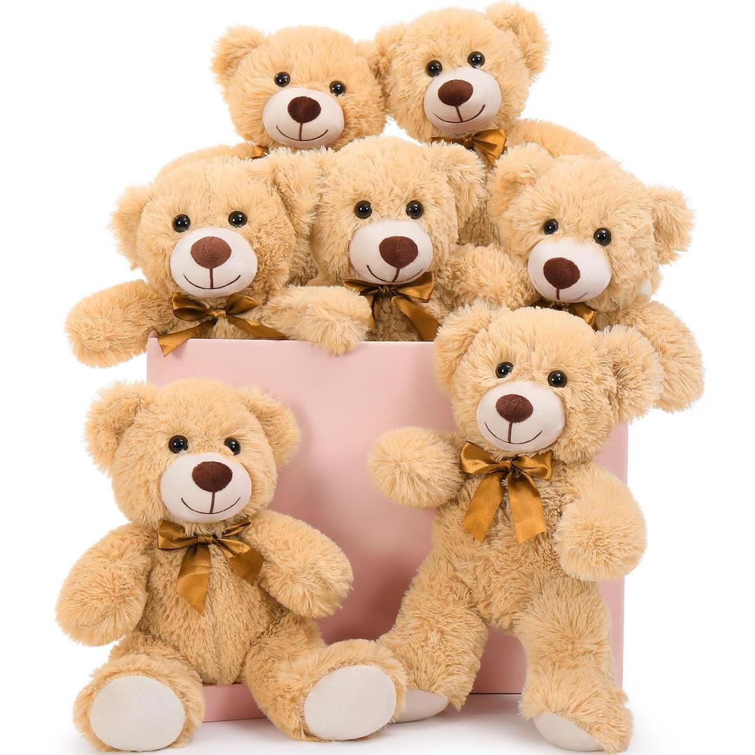 MaoGoLan 7Pcs Bulk Teddy Bears Stuffed Animals Baby Shower, Soft Small Stuffed Teddy Bears in Bulk, 13.5" Cuddly Mini Teddy Bears Centerpiece Baby Shower,Wedding,Party,Engagement,Christmas,Birthday