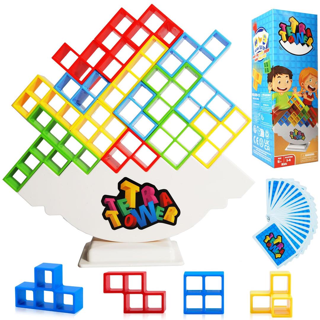 48Pcs Tetra Tower Stacking Blocks Game, Board Games for Families, Parties, Travel and Team Building, Suitable for 1-4 Players Kids & Adults Toys