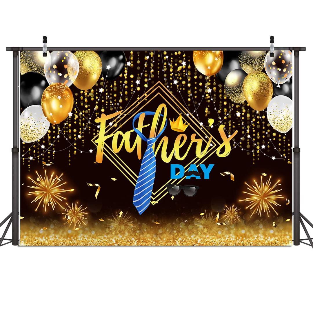 Dudaacvt 7x5ft Happy Father's Day Backdrop Black and Gold Balloons Father's Day Theme Party Decorations Father's Day Family Party Supplies Banner Father's Day Photography Background D637