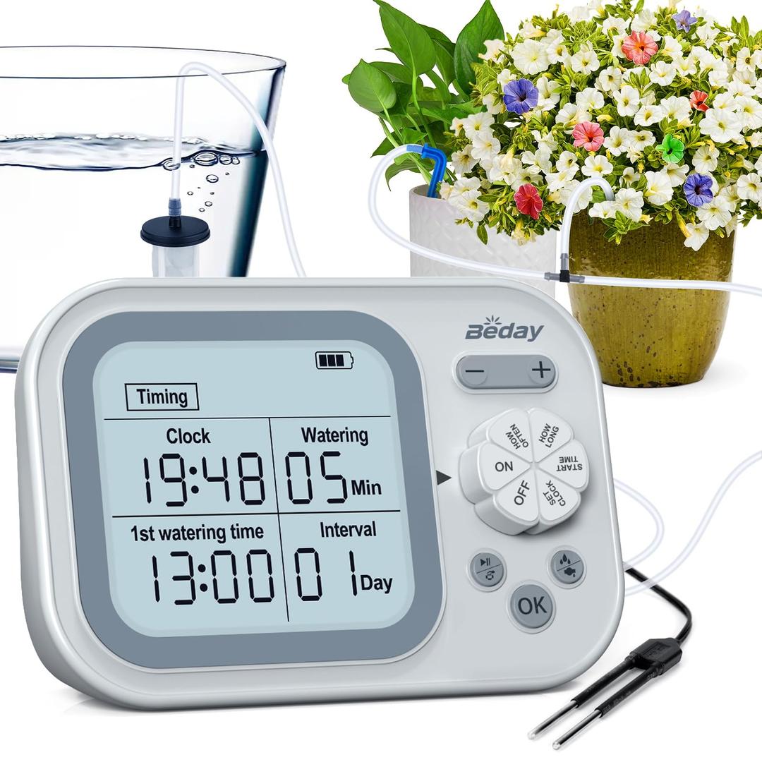 Automatic Plant Waterer Indoor,Self Watering System for 15 Potted Plants,Automatic Drip Irrigation Kit Programmable Water Timer,Smart Humidity Detection Watering