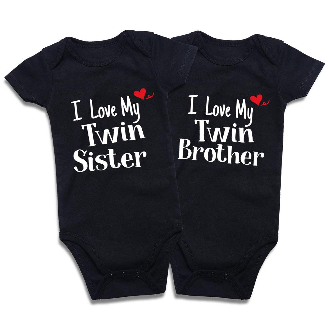 DEFAHN Funny Twins Baby Bodysuits Boys Girls Rompers 2 Pack Twin Matching Clothes Outfits for Newborn Infant