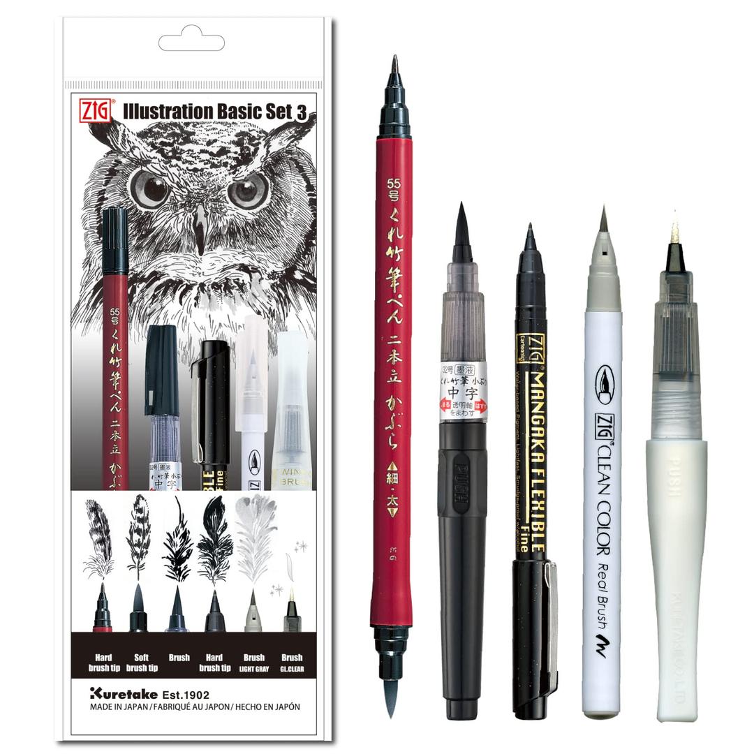 Kuretake Zig Inktober Special Set, illustration Basic Set No.3, for Manga Drawing, Lettering and Calligraphy, Professional Artist Quality, Made in Japan