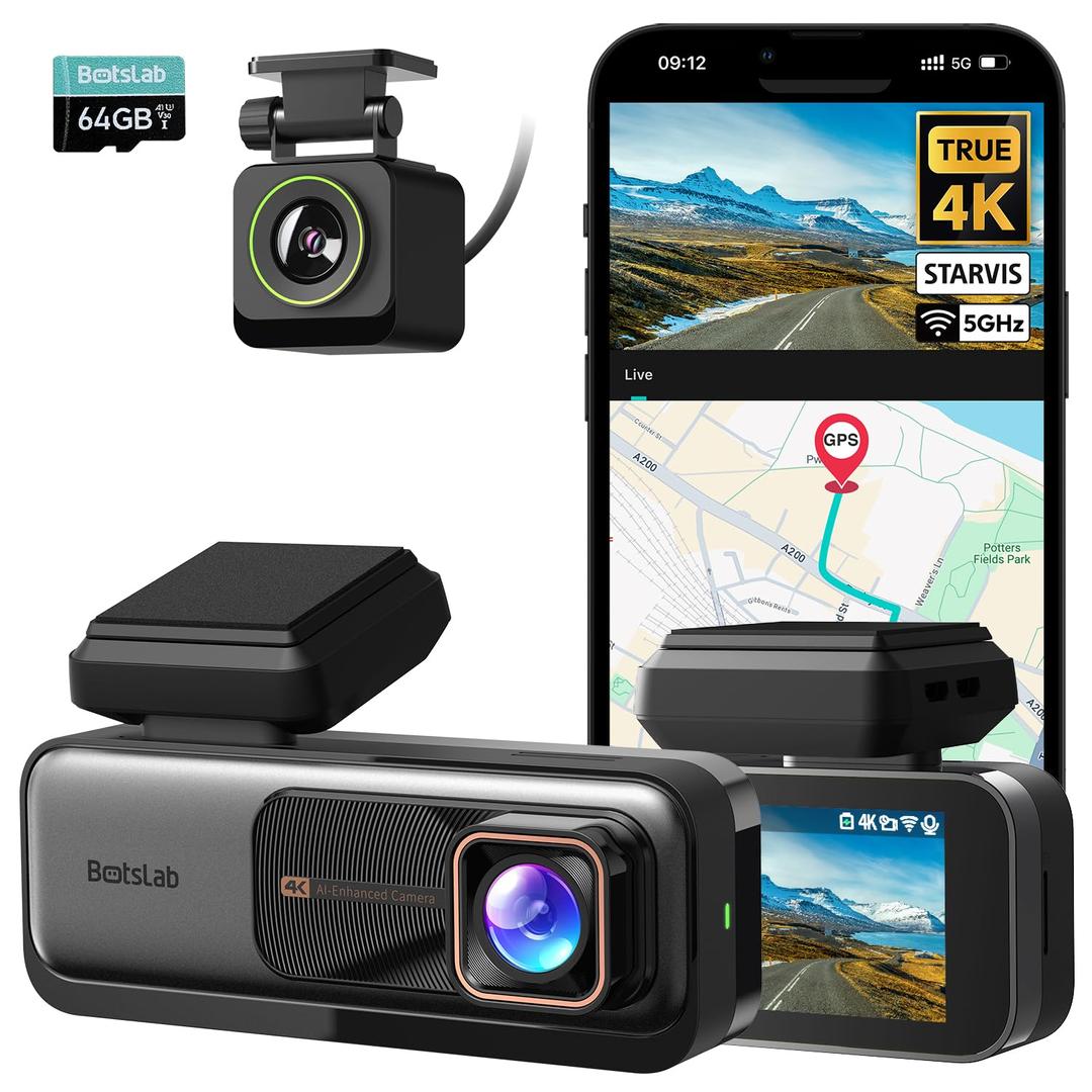 4K Dash Cam Front and Rear, 170° Ultra Wide Dashcam with ADAS, Night Vision, 24/7 Parking Mode, Sony IMX415 Sensor, WDR, Free 64GB SD Card, 5G/2.4G WiFi, Built-in GPS, Loop Recording