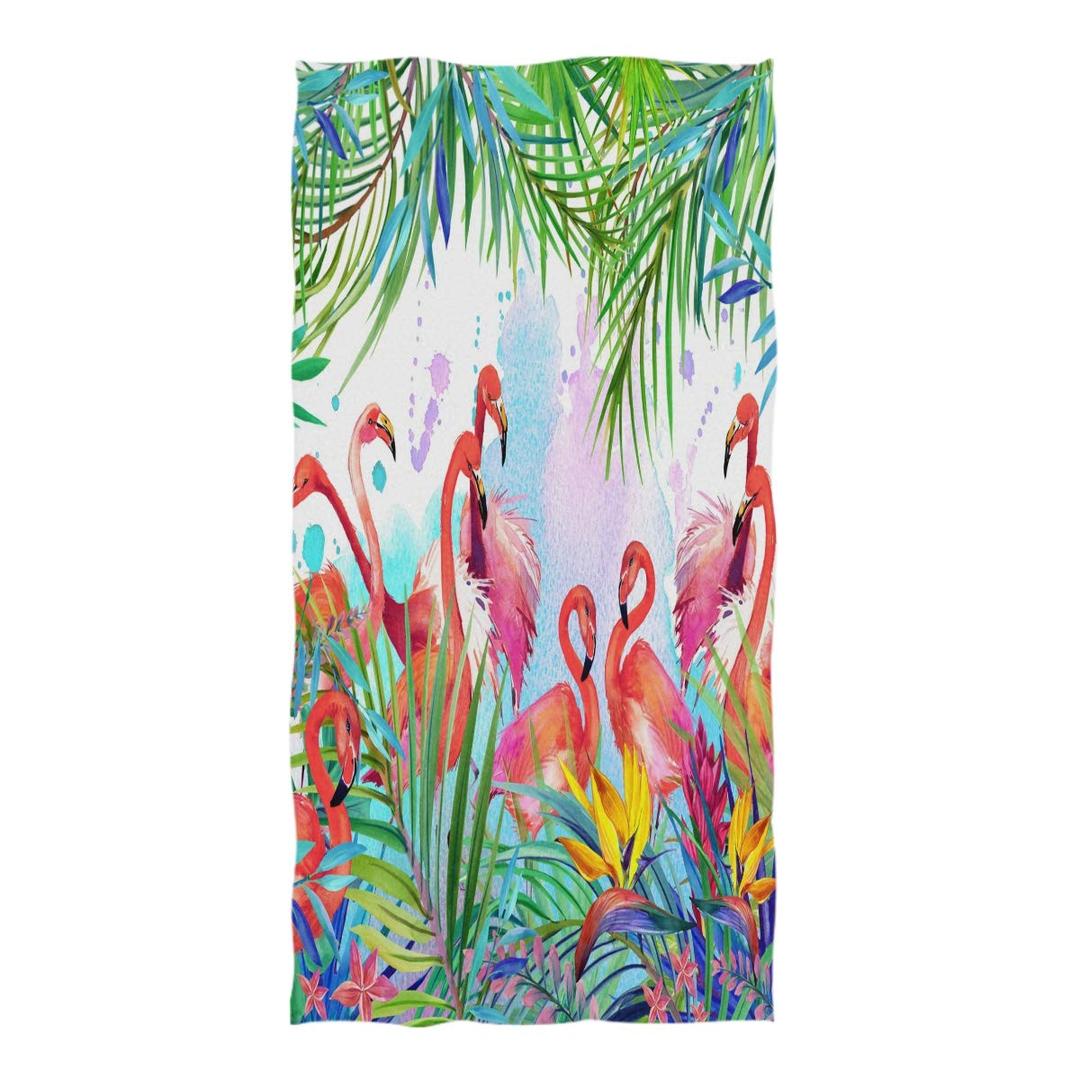 Pink Flamingos Hand Towels, Green Tropical Leaves Bathroom Towel Quick-drying Absorbent Towel for Hand Face Gym Spa For Teen Girls Adults Travel Pool Gym Use 76x38 Cm