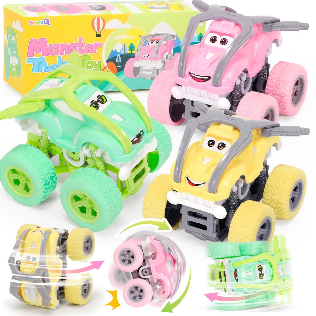 Monster Truck Toys Cars for Kids, 3 Pcs Toy Trucks Vehicles Flip Stunt Car Push and Go, Race Car Party Favors Goodie Bag Classroom Prizes Toddler Toys for Boys Girls Birthday Gifts