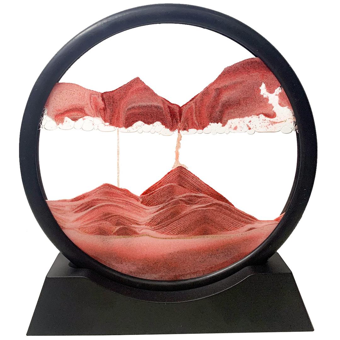 HYUGF Moving Sand Art Picture Decor, 3D Deep Sea Sandscape Liquid Motion, Round Glass Frame Display Flowing Sand Relaxing Gift for Kids Adults Home Office Work Desktop Decoration Toy (Red, 7")