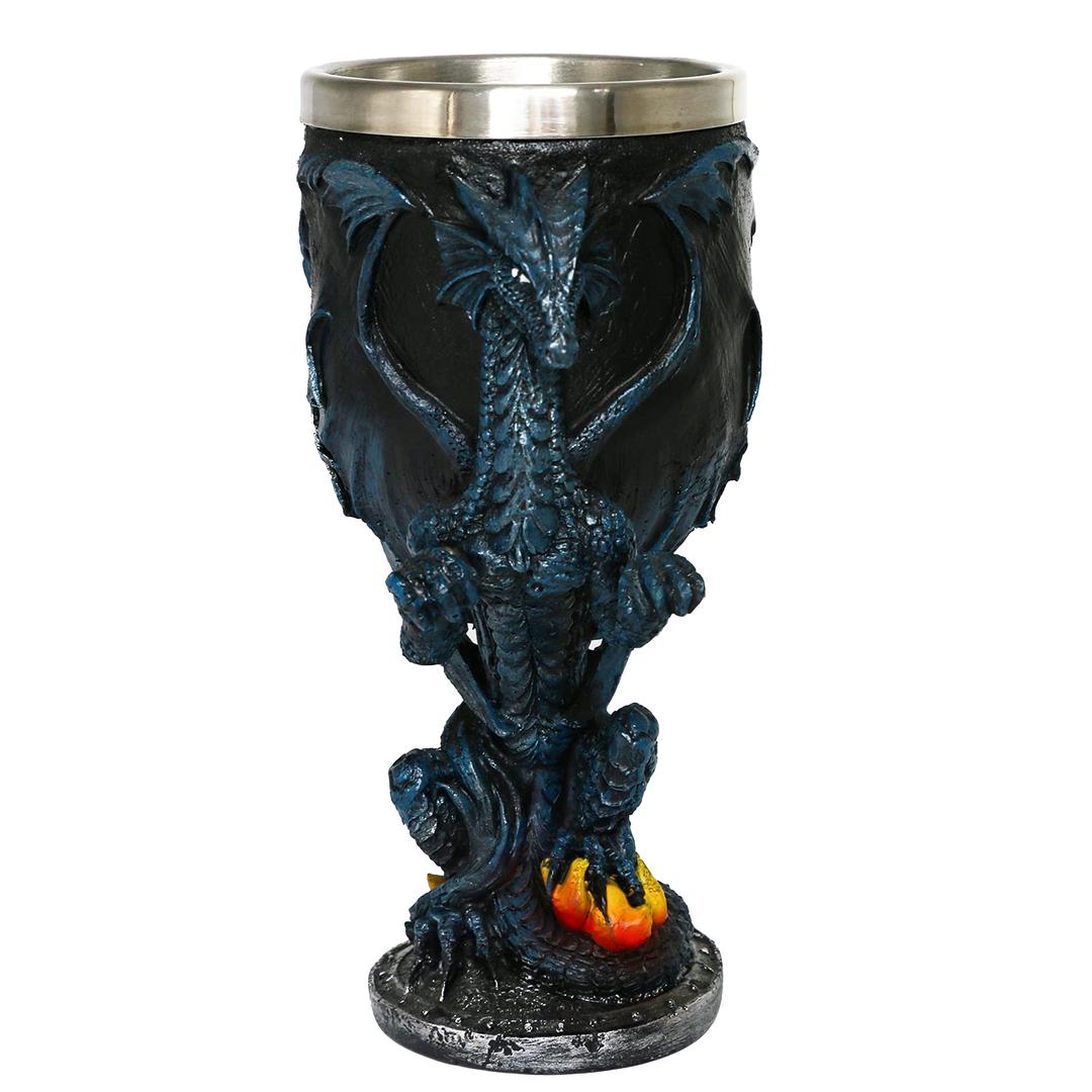 alikiki Medieval Fantasy Blue Dragon Goblet - Dungeons and Dragons Gifts Party Decoration D&D Game Chalice Cup of Thrones Merchandise 7oz Stainless Steel Gothic Drinking Cups