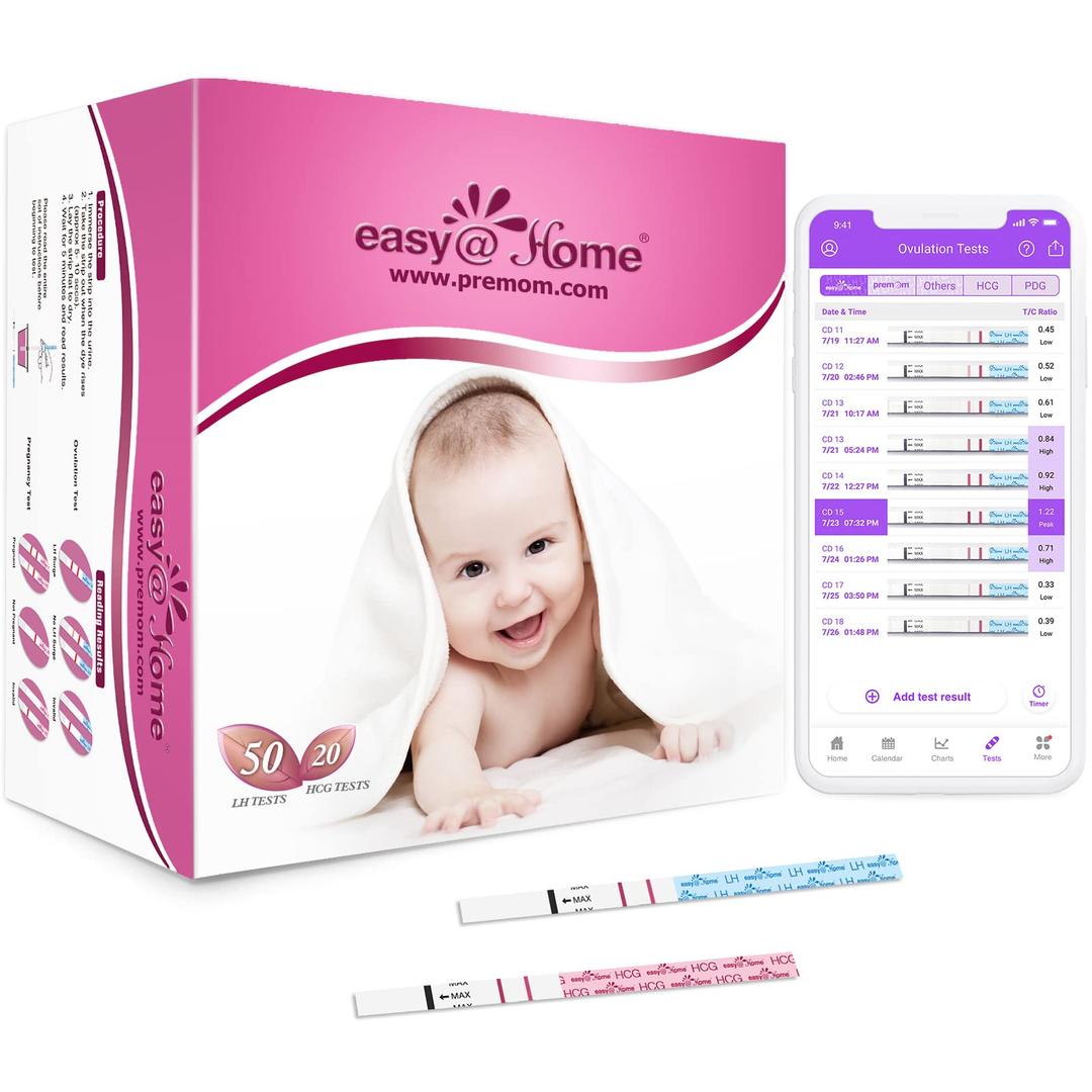 Easy@Home50 Ovulation Test Strips and 20 Pregnancy Test Strips Combo Kit, (50 LH + 20 HCG)-Package May Vary