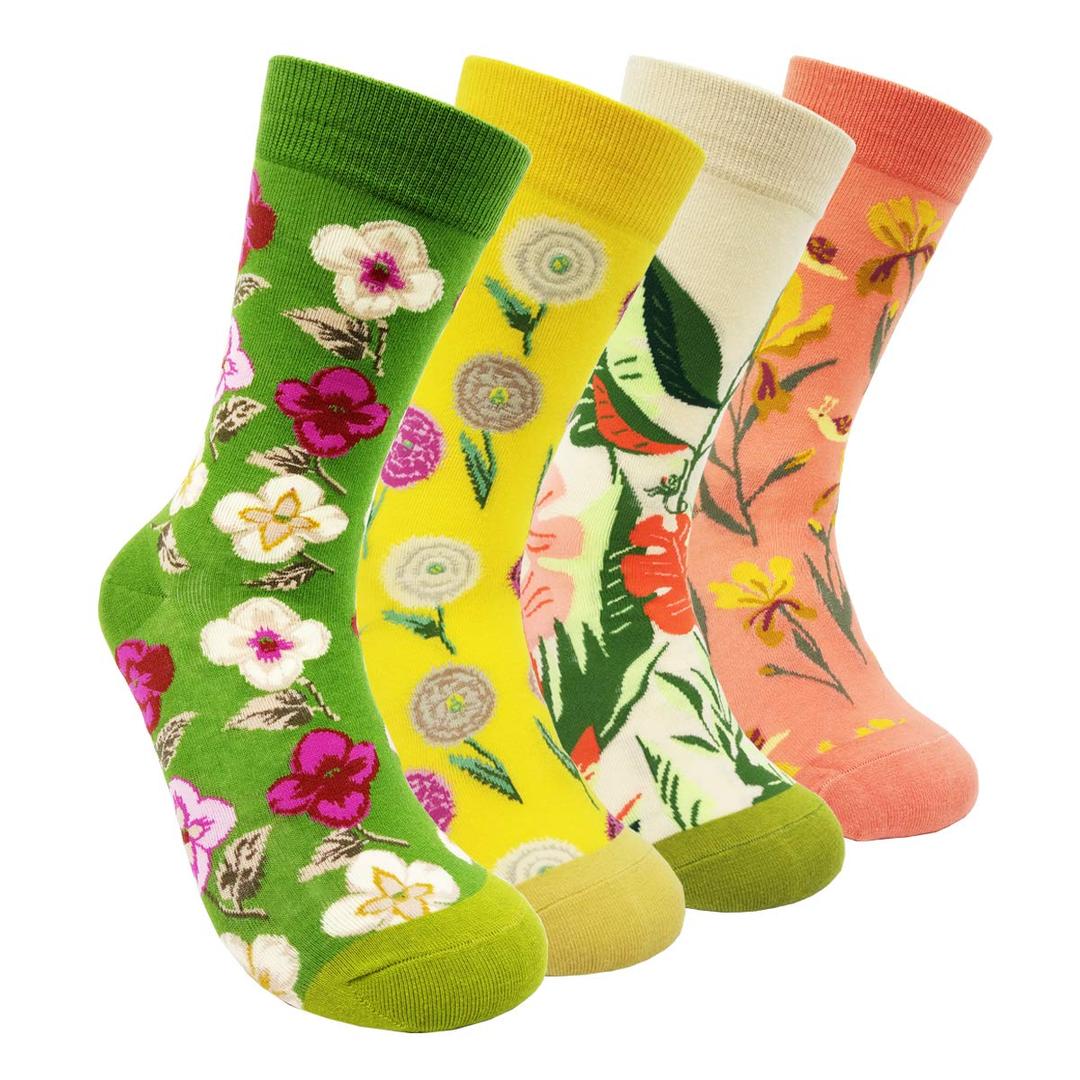 HSELLWomens Colorful Dress Crew Socks Fancy Flower Art Pattern Casual Cotton Socks Novelty Gift for Her