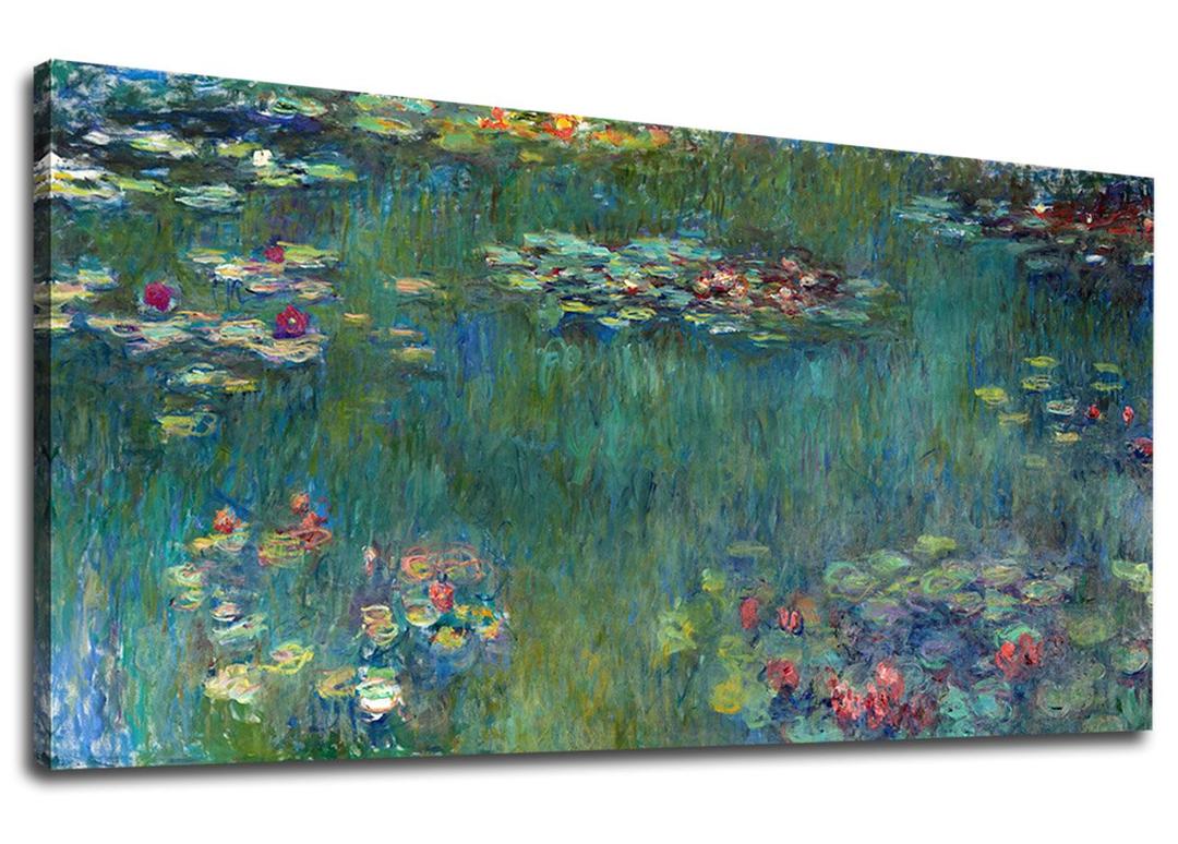 Large Canvas Wall Art Water Lilies by Claude Monet Landscape Canvas Pictures Modern Green Garden Canvas Artwork Contemporary Wall Art Nature Picture for Home Office Wall Decor Framed Ready to Hang