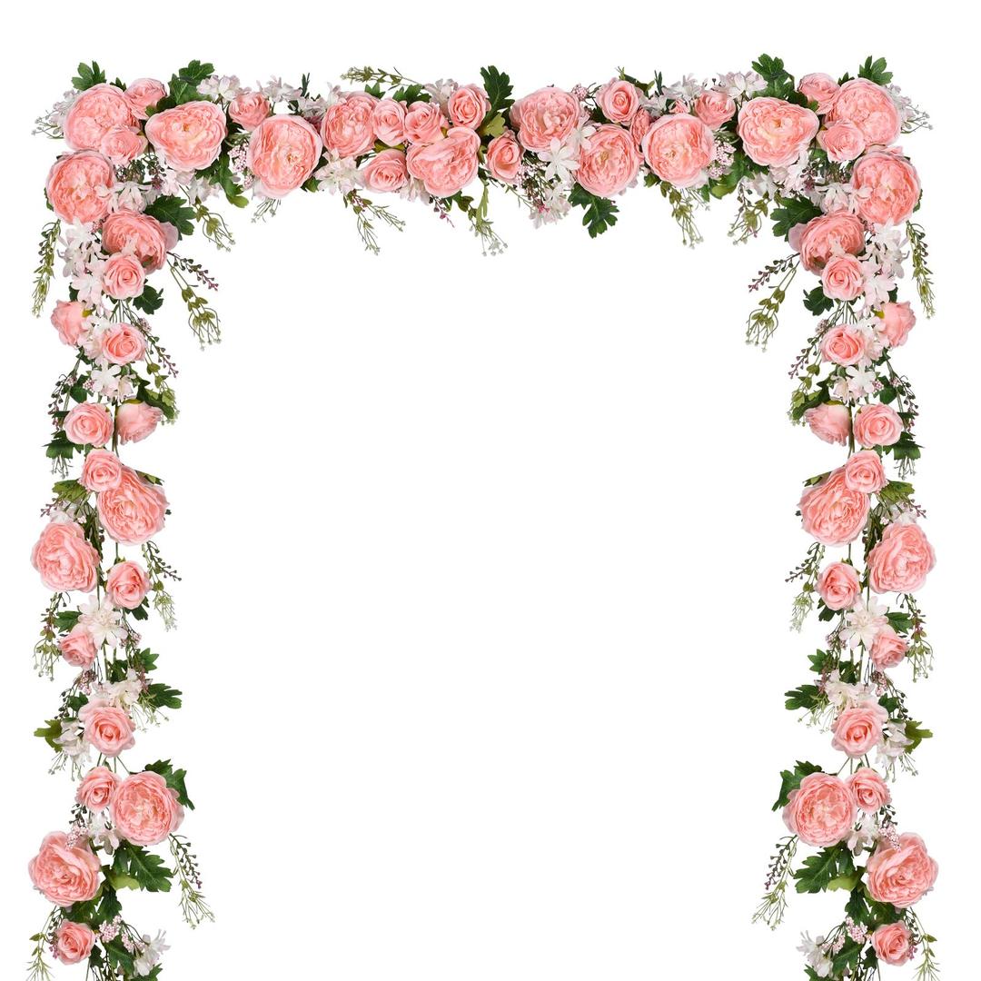 Artiflr 2 Pack Artificial Peony Garland Flowers, 12ft Floral Greenery Garland Rose Flower Vine Garland with Mixed Peony Flowers and Green Leaves for Wedding Dining Table Home Party Decor (2, Pink)