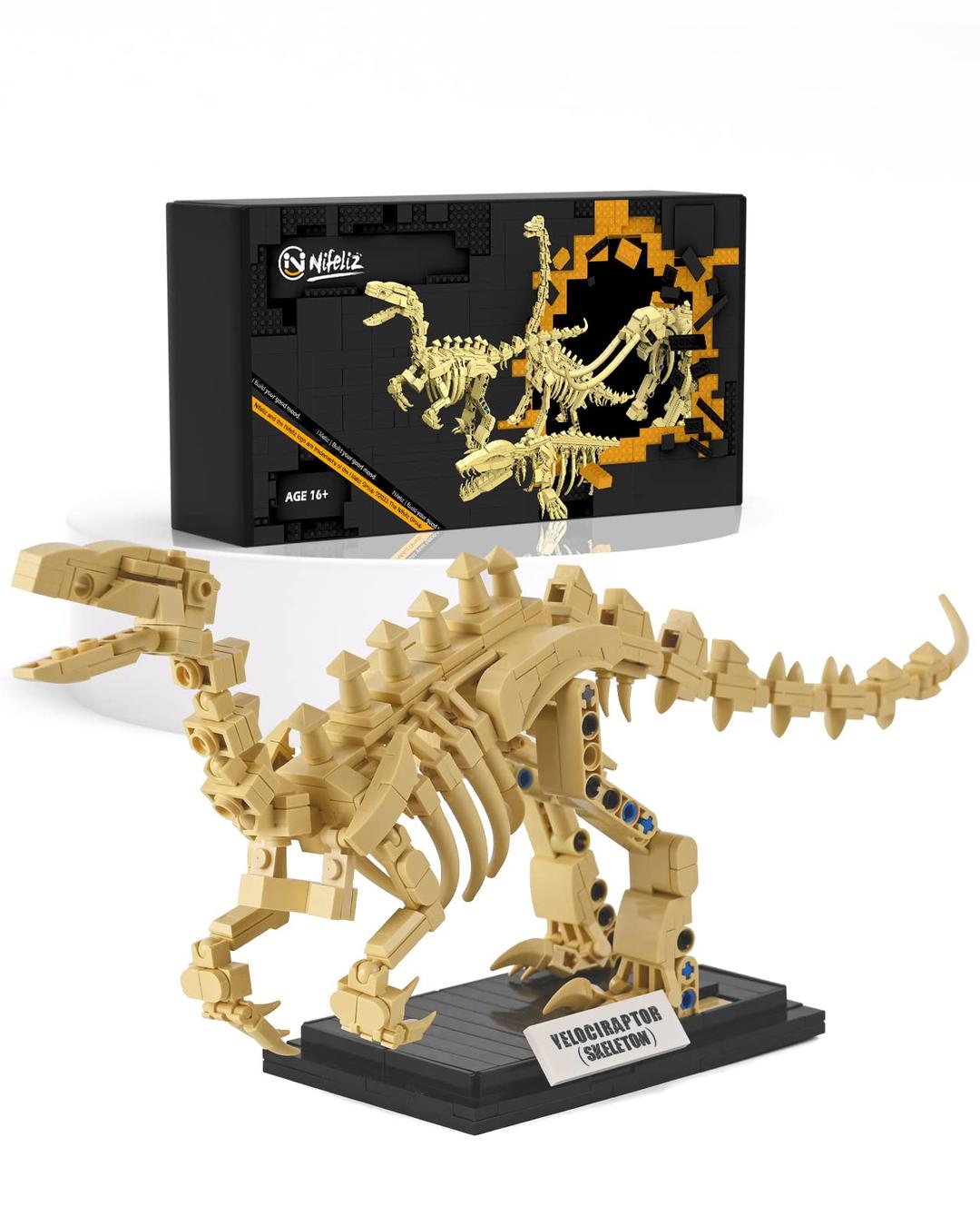 Nifeliz Velociraptor Dinosaur Fossil Building Kit, Impressive Dinosaur Skeleton Model Decoration, Cool Dinosaur Gift Toy Set for Dinosaur Fans (358 PCS)