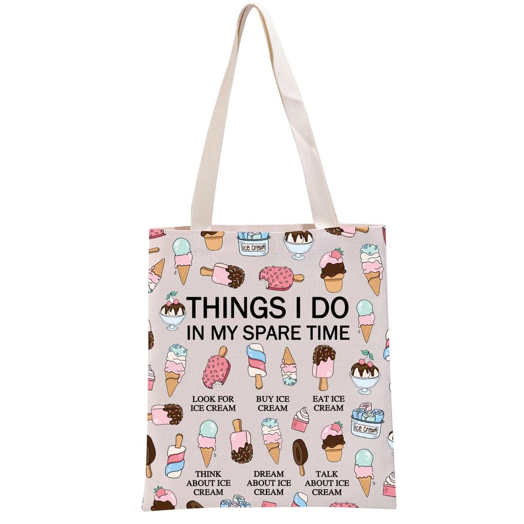 G2TUP Ice Cream Lover Gift My Spare Time Ice Cream Tote Bag Ice Cream Handbag Foodie Gift Funny Dessert Lover Gift