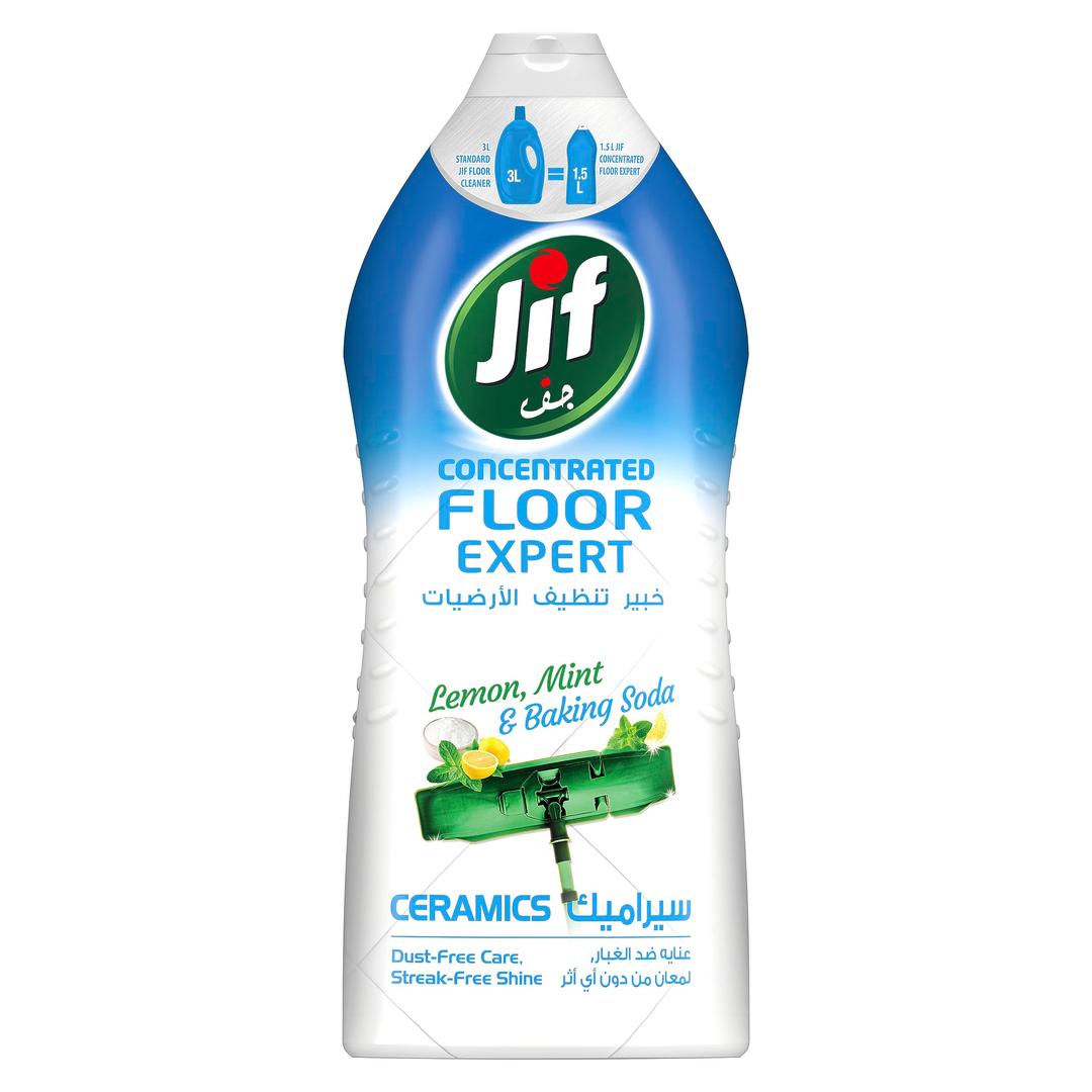 JifConcentrated Ceramic Floor Expert, for powerful cleaning, Lemon Mint & Baking Soda, streak-free shine, 1500ml