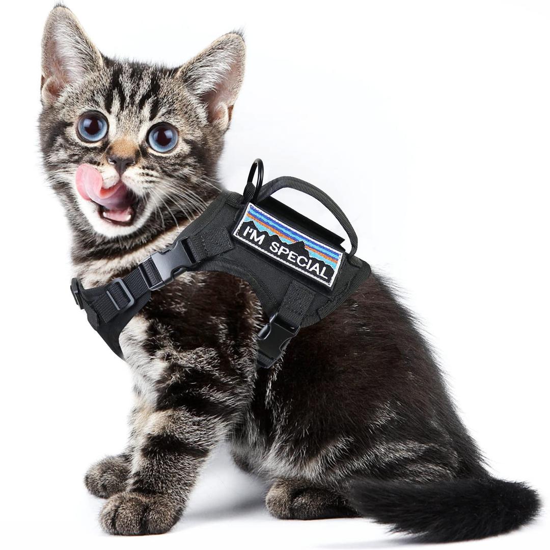 Tactical Cat Harness for Walking, Adjustable Escape Proof Pet Vest for Large Cat,Small Dog,Easy Control Breathable Cat Vest with Handle