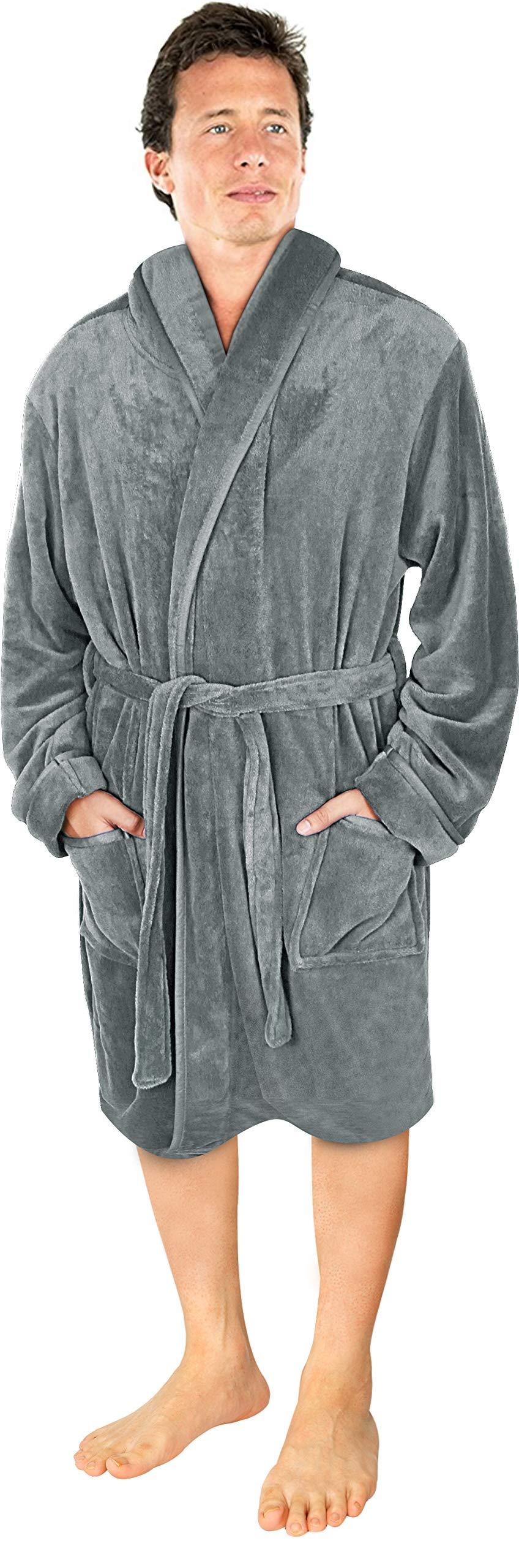 NY Threads Luxury Men’s Dressing Gown Super Soft Fleece Bath Robe Cozy Shawl Collar Loungewear and Nightwear