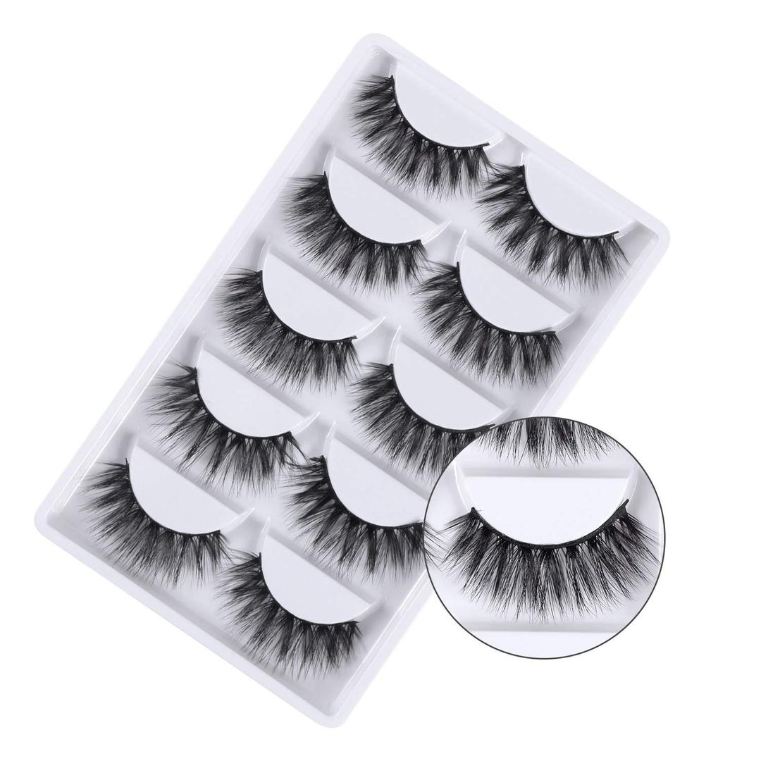 3D False Eyelashes, 3D Faux Mink Fake Eyelashes Handmade Dramatic Thick Crossed Cluster False Eyelashes Black Nature Fluffy Long Soft Reusable,Style 1 (5 Pairs)