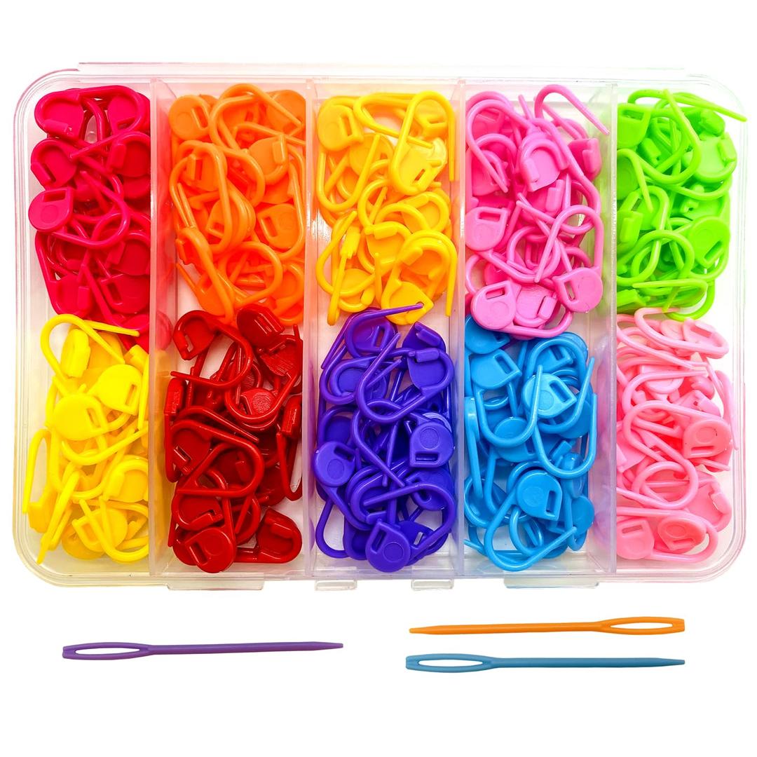 SUZUYO Stitch Markers 10 Colors Knitting Crochet Locking 120/160Pcs Stitch Needle Clip Counter with 3 Plastic Needle Randomly (Multicolor-120 pcs)