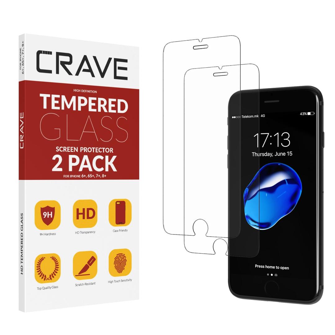 Crave Glass Screen Protector for Apple iPhone 8 Plus - 7 Plus - 6s Plus - 6 Plus [2-Pack] HD Tempered Glass