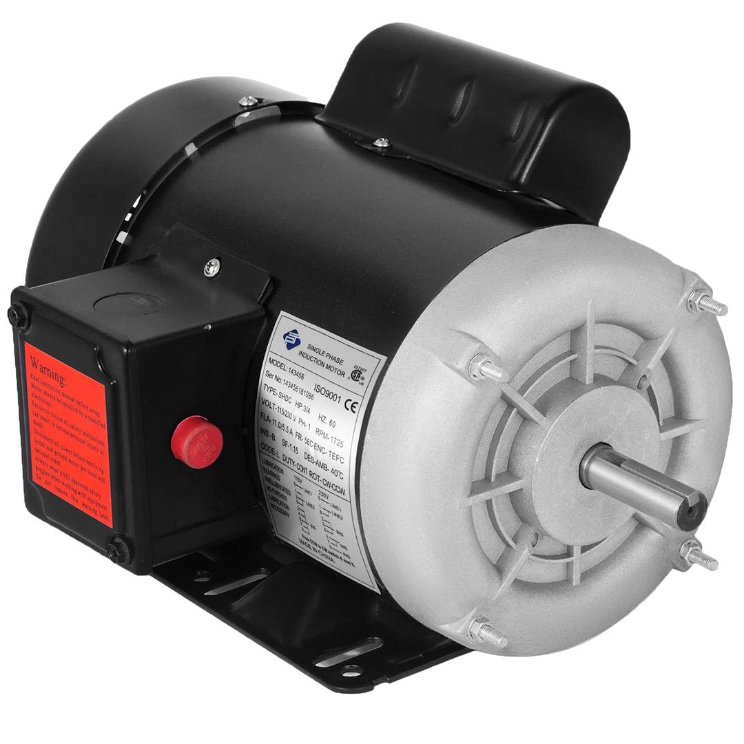 Vevor Air Compressor Motor, 3/4 HP Single Phase Electric AC Motor 1725rpm Reversible 115V 230V 56 Frame Electric Motor for Air Compressor General Equipment