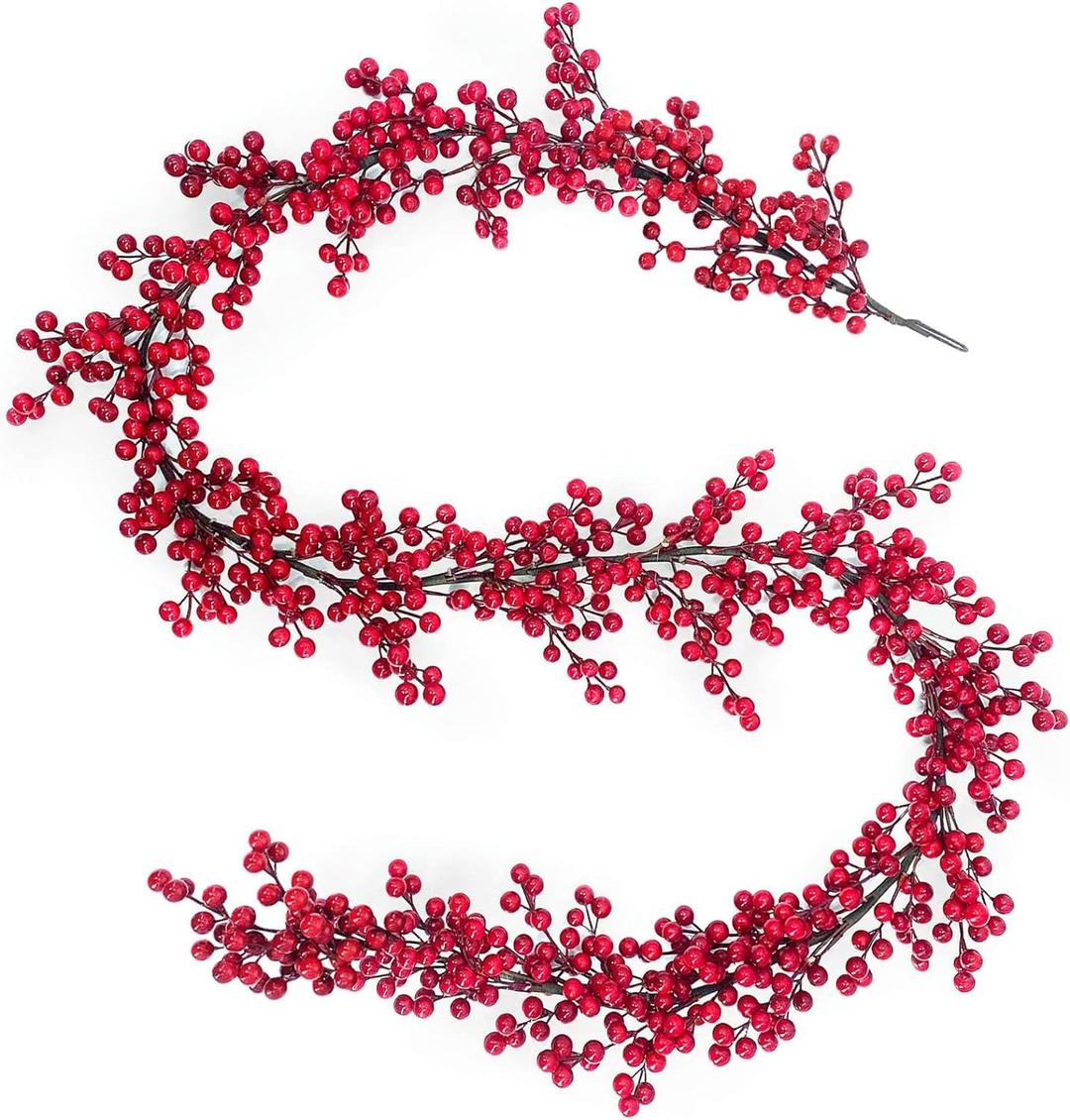 SIHIYA LIFERed Berries Christmas Garland with Beautiful Berries | Winter Garland for Door, Mantel, Fireplace, Table Runner Centerpiece Decor, for themed Events | Gifting (1, Red Berries)