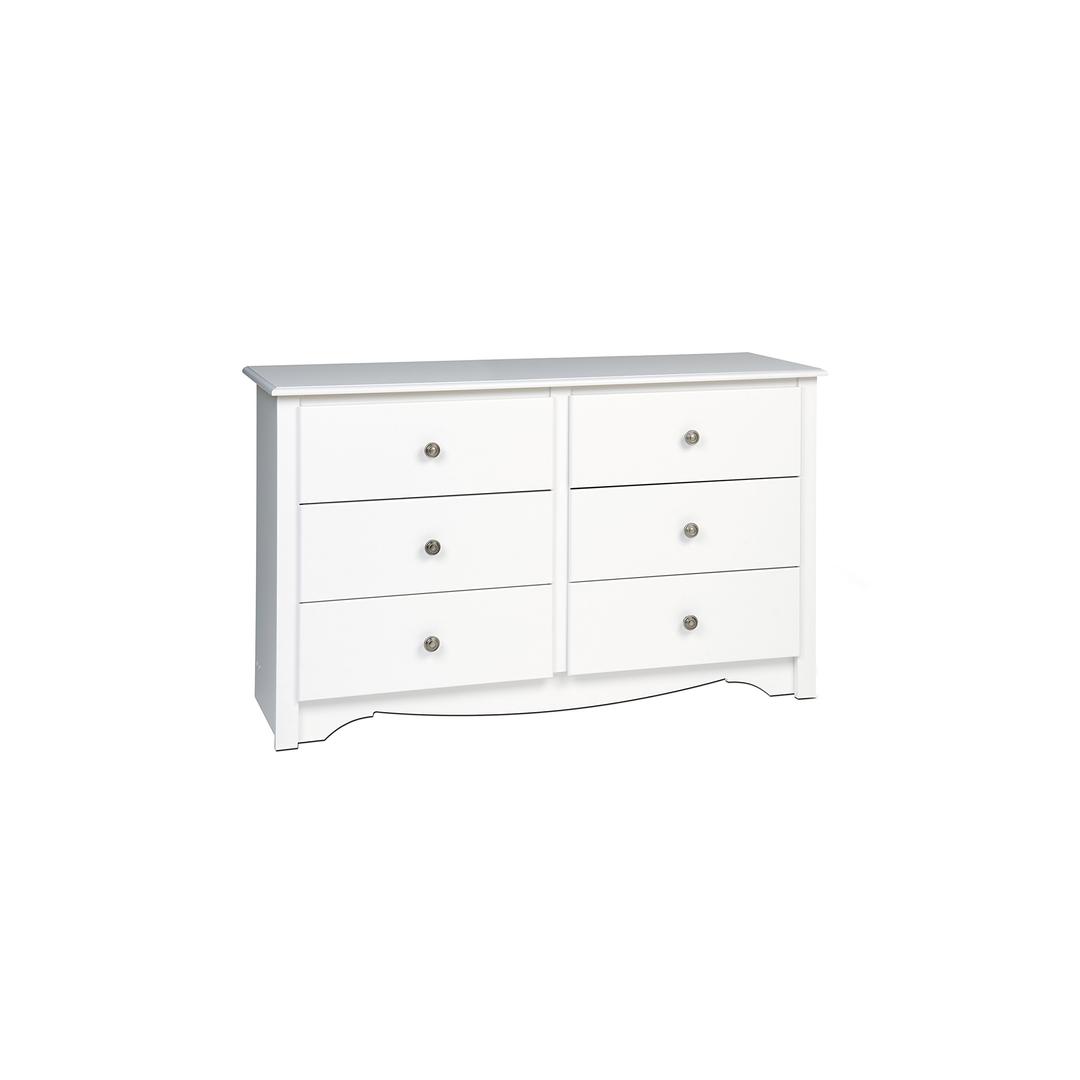 Prepac Sonoma 6 Drawer Double Dresser for Bedroom, Wide Chest of Drawers, Traditional Bedroom Furniture, 16" D x 48" W x 29" H, White