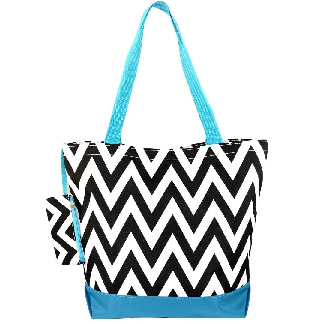 Blue Black Chevron Tote Bag, Large 17-inch