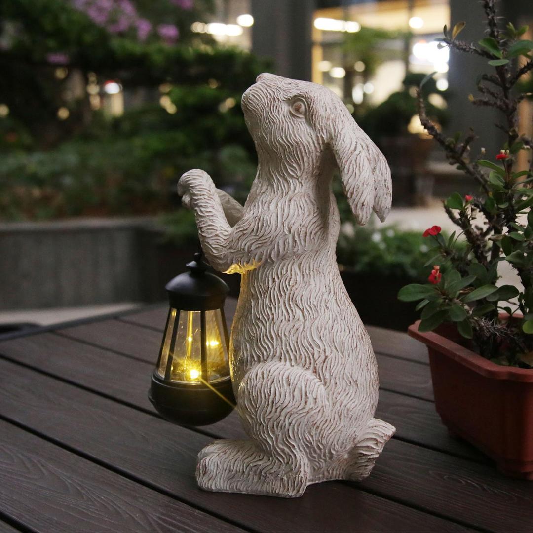 Garden Statues Rabbit with Solar Lights-Bunny Figurine Outdoor Christmas Decorations Rabbit Decor for Lawn,Balcony-Yard Art Garden&Patio Decor,Unique Housewarming&Birthday Gifts for Women