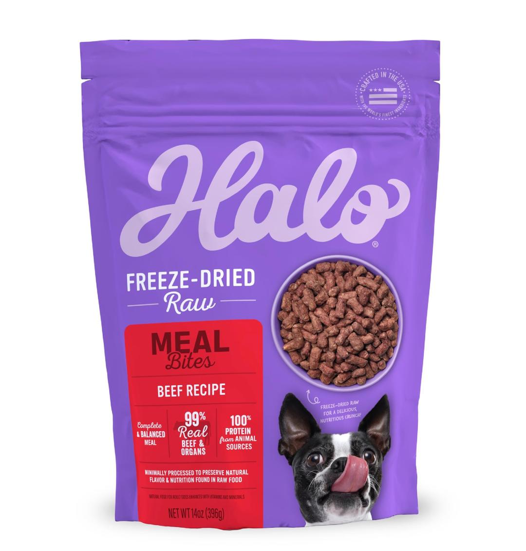 HaloMeal Bites Freeze Dried Raw Dog Food, Beef Recipe, Real Meat Dog Food Bag, Adult Recipe, 14-OZ Bag