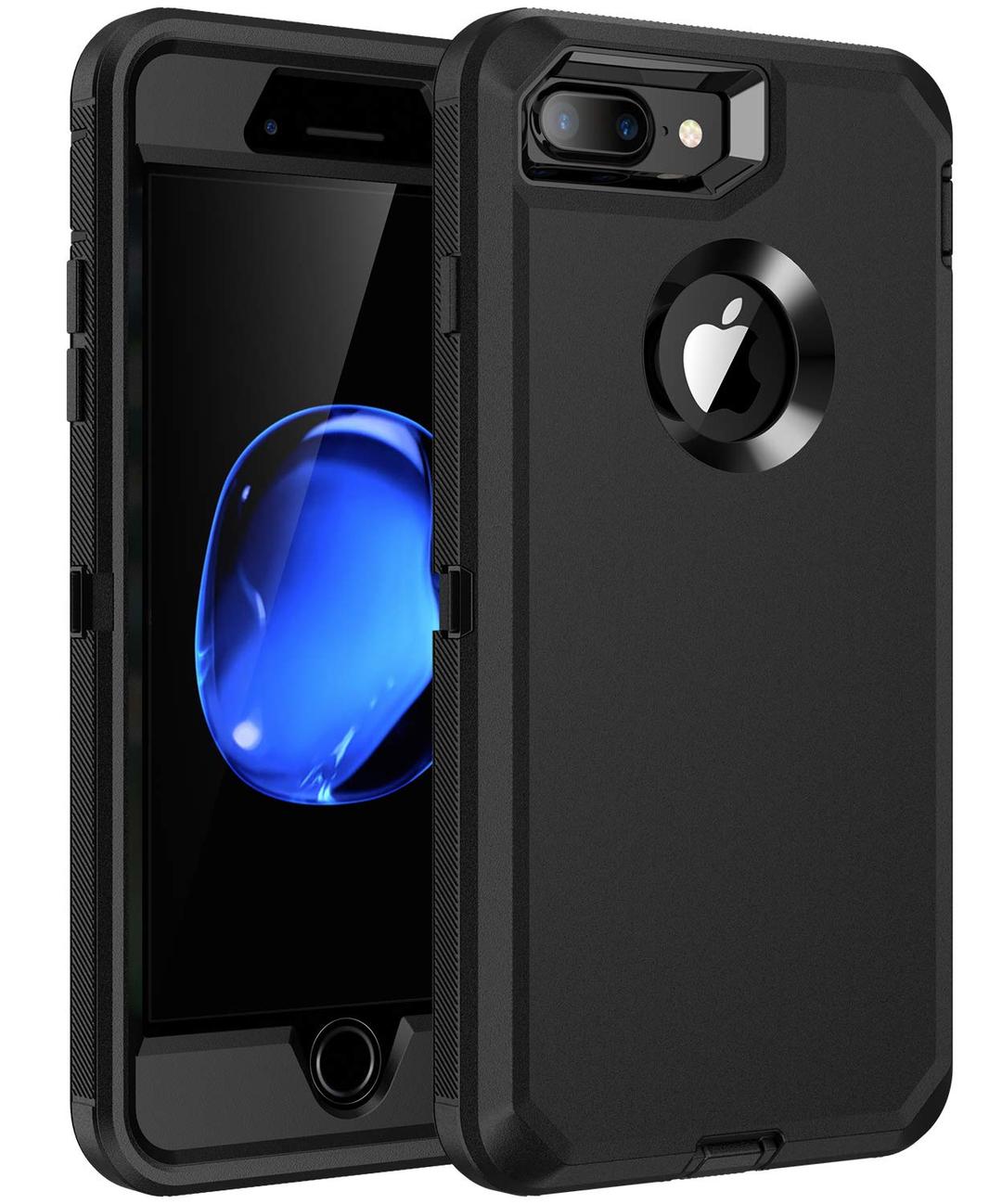 for iPhone 8 Plus,iPhone 7 Plus Case,Built-in Screen Protector, Shockproof 3-Layer Full Body Protection Rugged Heavy Duty High Impact Hard Cover Case for iPhone 8+/7+ 5.5 inch,Black