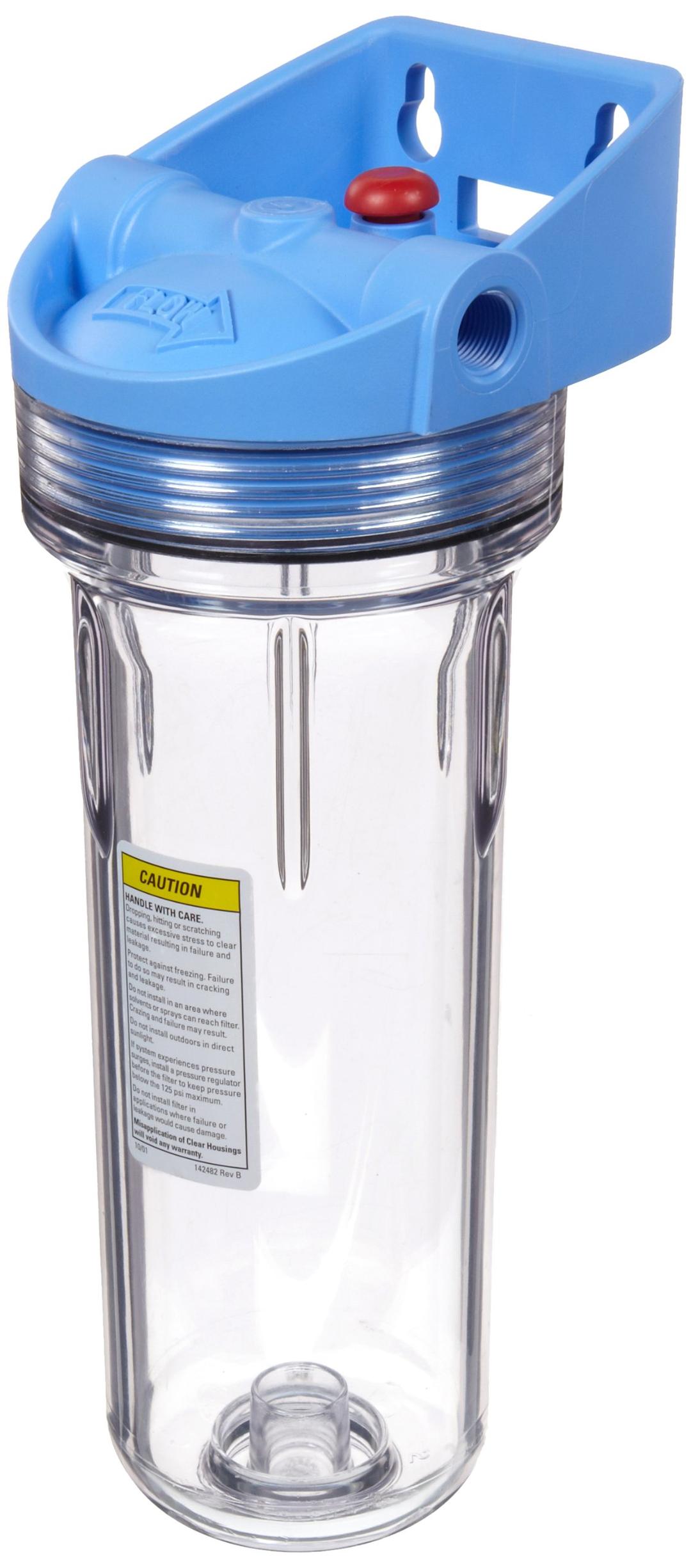 Pentair Pentek 158643 3G Slim Line Filter Housing, 3/8" NPT #10 Under Sink Clear Water Filter Housing, Integral Bracket Cap with Pressure Relief Button, 10 Inch, Blue/Clear