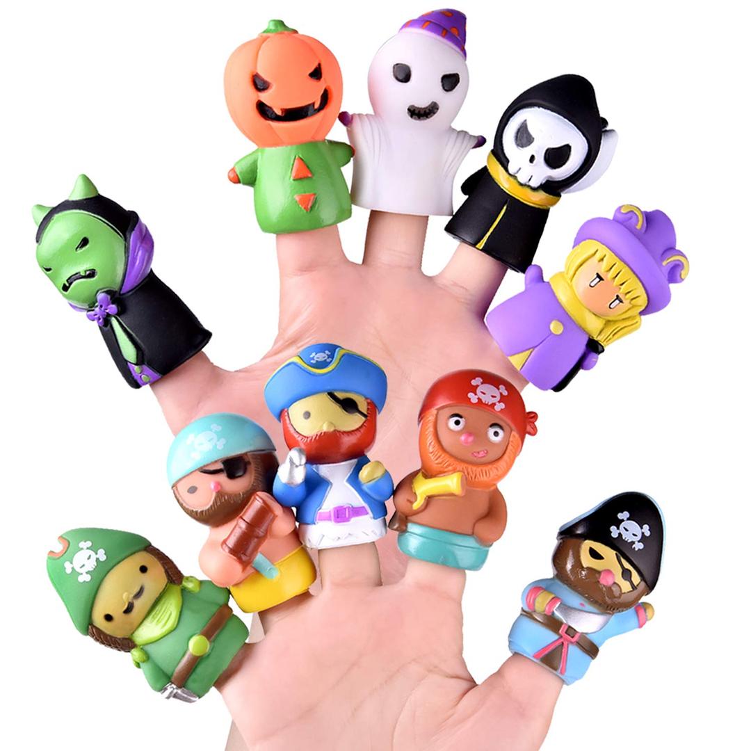 FUN LITTLE TOYS 10 PCS Halloween Finger Puppets for Kids, Plastic Finger Puppet in Bulk Halloween Trick or Treat Bath Toys for Toddlers 1-3, Party Favors Prizes Pinata Stuff Goodie Bags Boys Girls