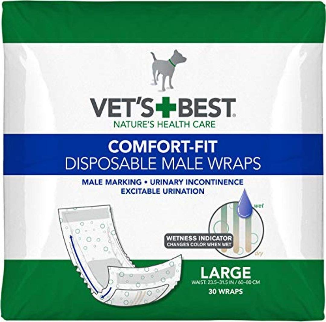 Vet’S Best Comfort Fit Disposable Male Dog Diapers | Absorbent Male Wraps with Leak Proof Fit | Large, 30Count,White