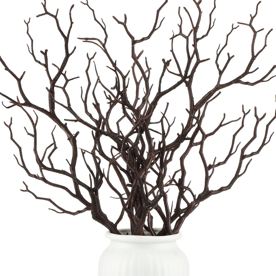 COOLBABY 6pcs Plastic Manzanita Branches Artificial Fake Antler Shaped Tree Branch Small Decorative Plant Twigs Branch for Wedding Table Decor Baby Shower Party Supplies (Dark Brown)