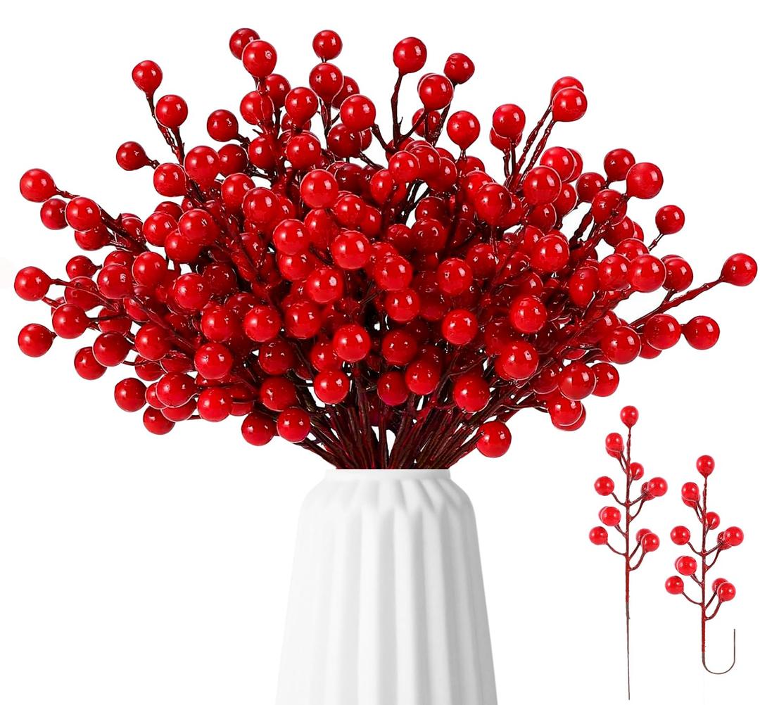 35 Pack Artificial Red Berry Stems 8 Inch Christmas Berry Picks Red Holly Berries for Christmas Tree Decorations DIY Crafts Wedding Winter Holiday Home Decor